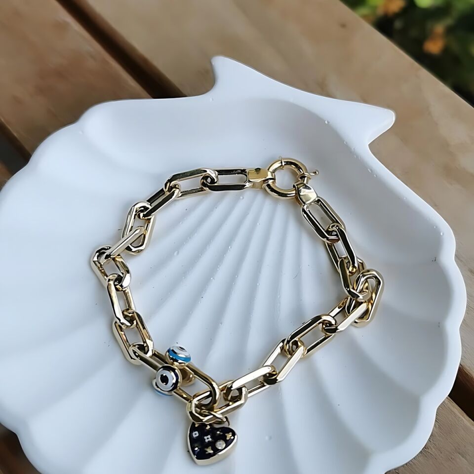 14 AYAR ATAÇ ZİNCİRLİ NAZAR MİNELİ ALTIN BİLEKLİK