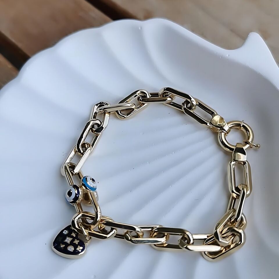 14 AYAR ATAÇ ZİNCİRLİ NAZAR MİNELİ ALTIN BİLEKLİK