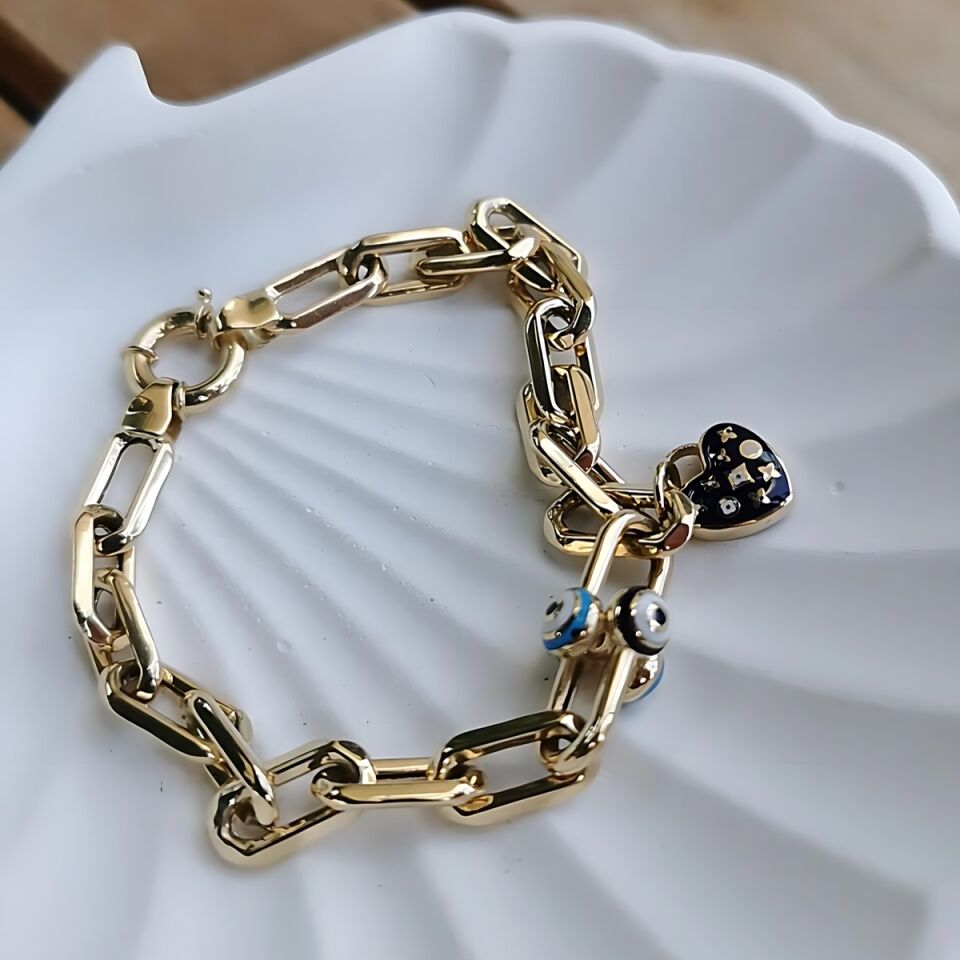 14 AYAR ATAÇ ZİNCİRLİ NAZAR MİNELİ ALTIN BİLEKLİK