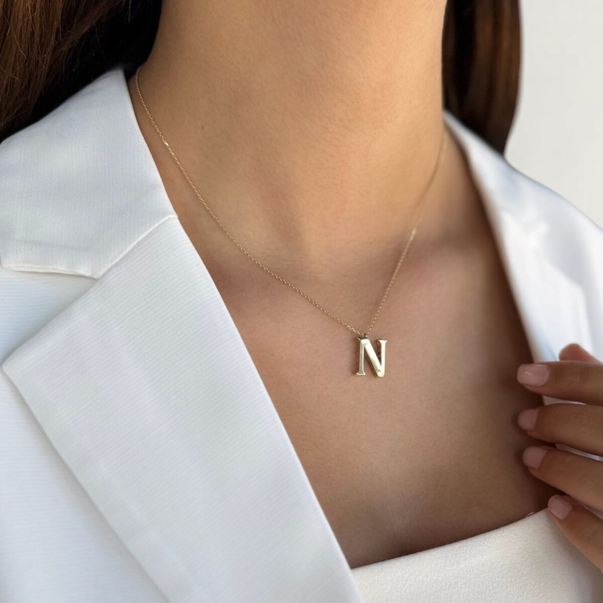 14 AYAR ÖZEL TASARIM N HARFİ ALTIN KOLYE