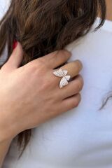 925 AYAR ROSE RENGİ TAŞLI KELEBEK GÜMÜŞ YÜZÜK 16