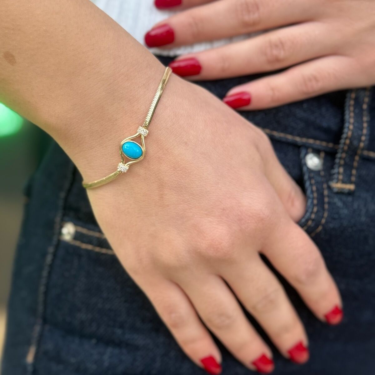 14 AYAR FİRUZE TAŞLI ÖZEL TASARIM ALTIN BİLEKLİK