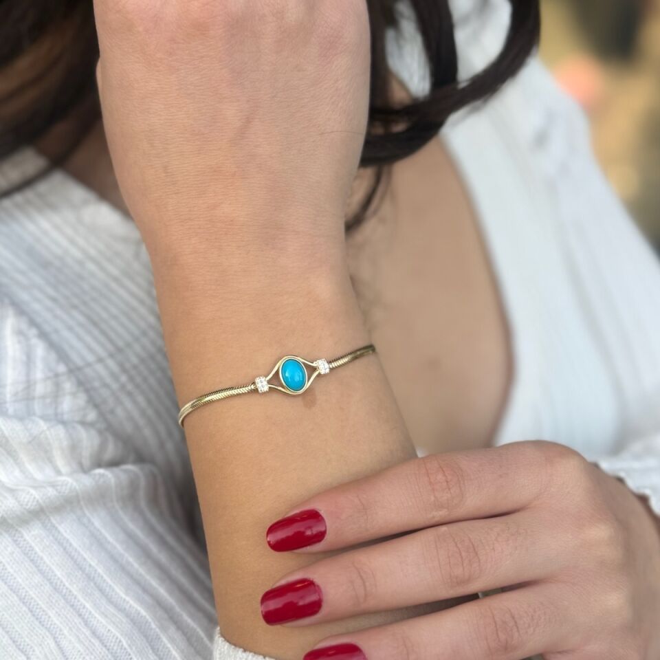 14 AYAR FİRUZE TAŞLI ÖZEL TASARIM ALTIN BİLEKLİK