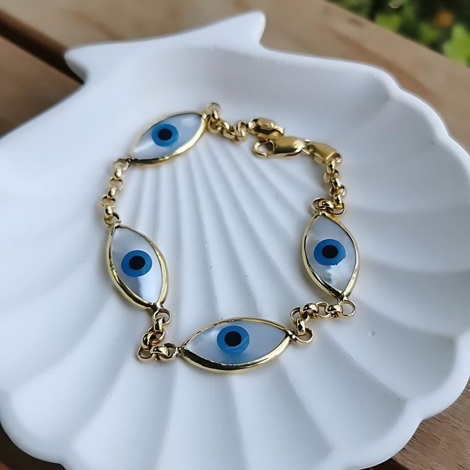 14 AYAR SEDEF GÖZ TASARIM ALTIN BİLEKLİK