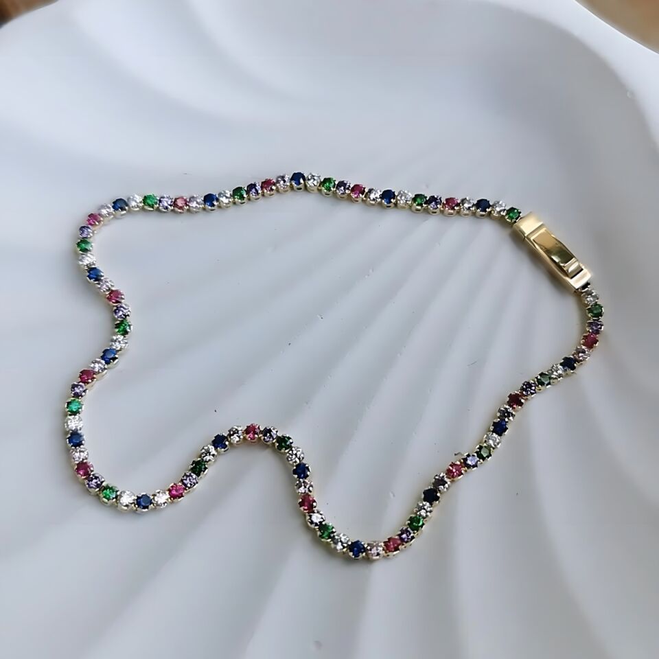 14 AYAR RENKLİ TAŞLI SU YOLU ALTIN BİLEKLİK