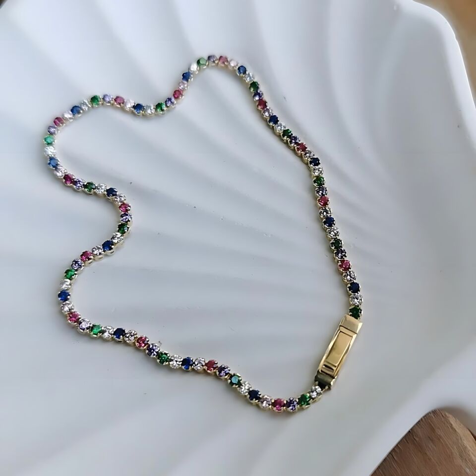 14 AYAR RENKLİ TAŞLI SU YOLU ALTIN BİLEKLİK