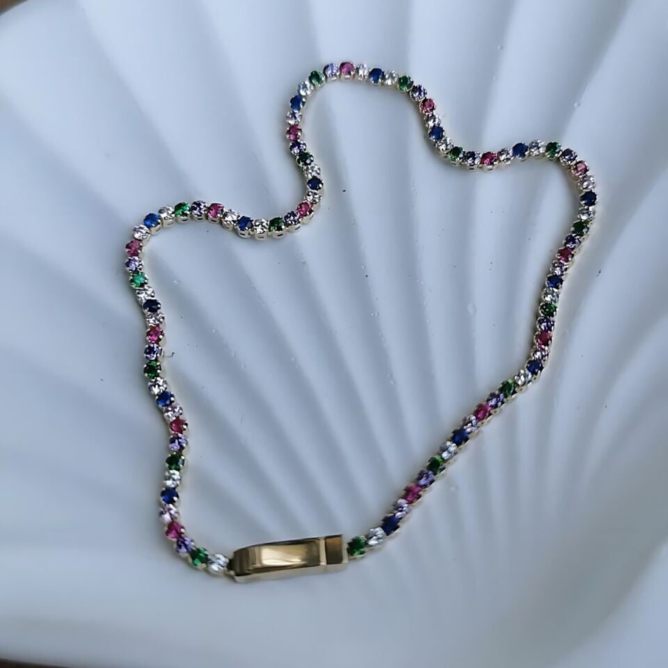 14 AYAR RENKLİ TAŞLI SU YOLU ALTIN BİLEKLİK