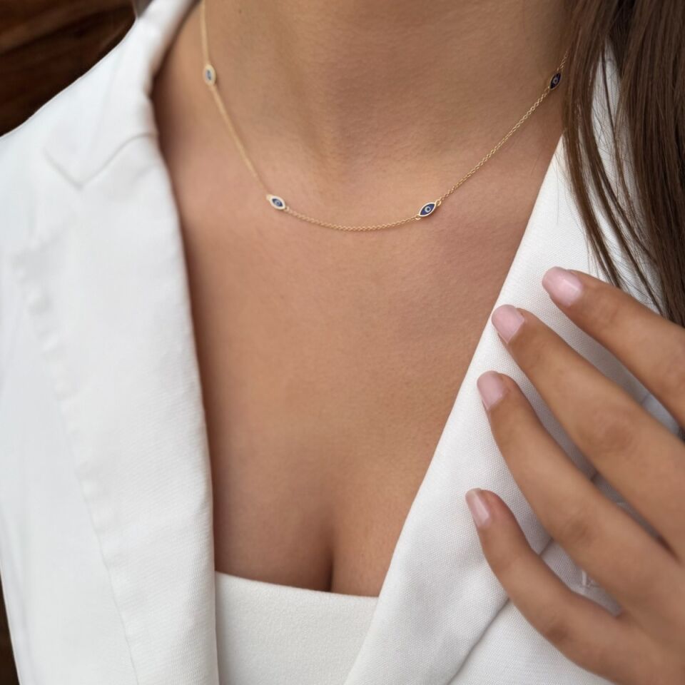 14 Ayar Mineli Göz Altın Kolye