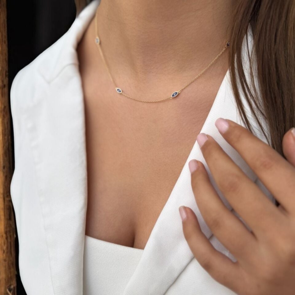 14 Ayar Mineli Göz Altın Kolye