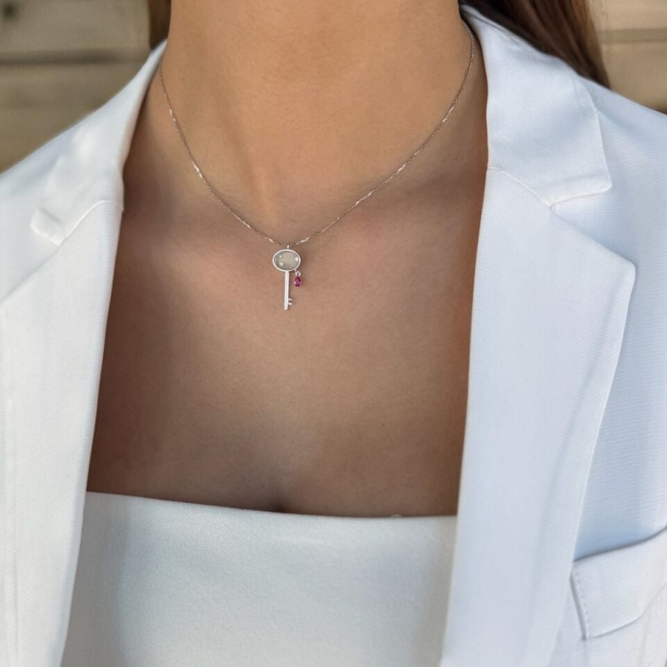 14 AYAR BEYAZ ALTIN ANAHTAR ALTIN KOLYE