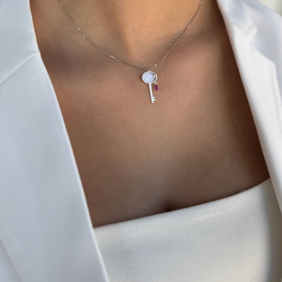 14 AYAR BEYAZ ALTIN ANAHTAR ALTIN KOLYE