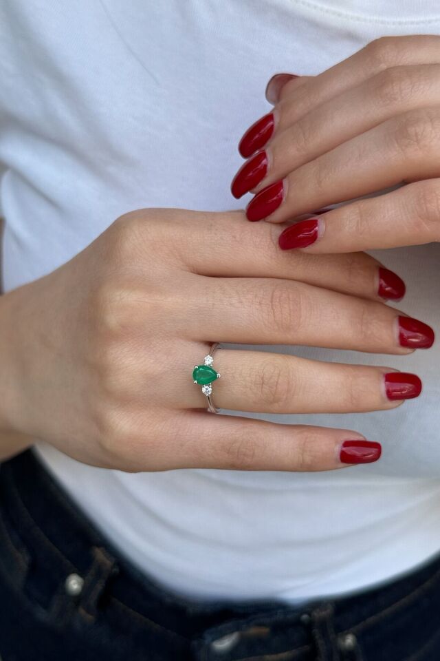 14 Ayar Damla Zümrüt Ve Pırlanta Taşlı Altın Yüzük 19