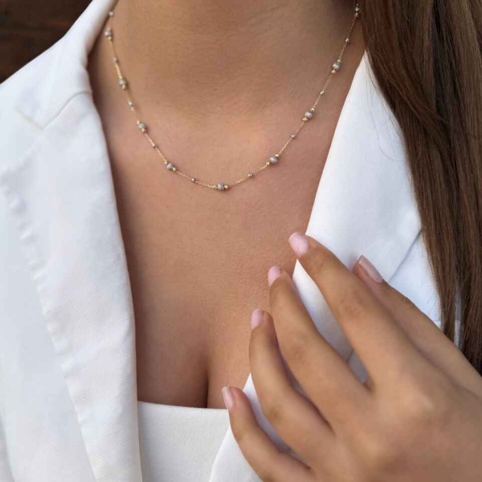 14 Ayar Beyaz Altın Dorika Toplu Altın Kolye