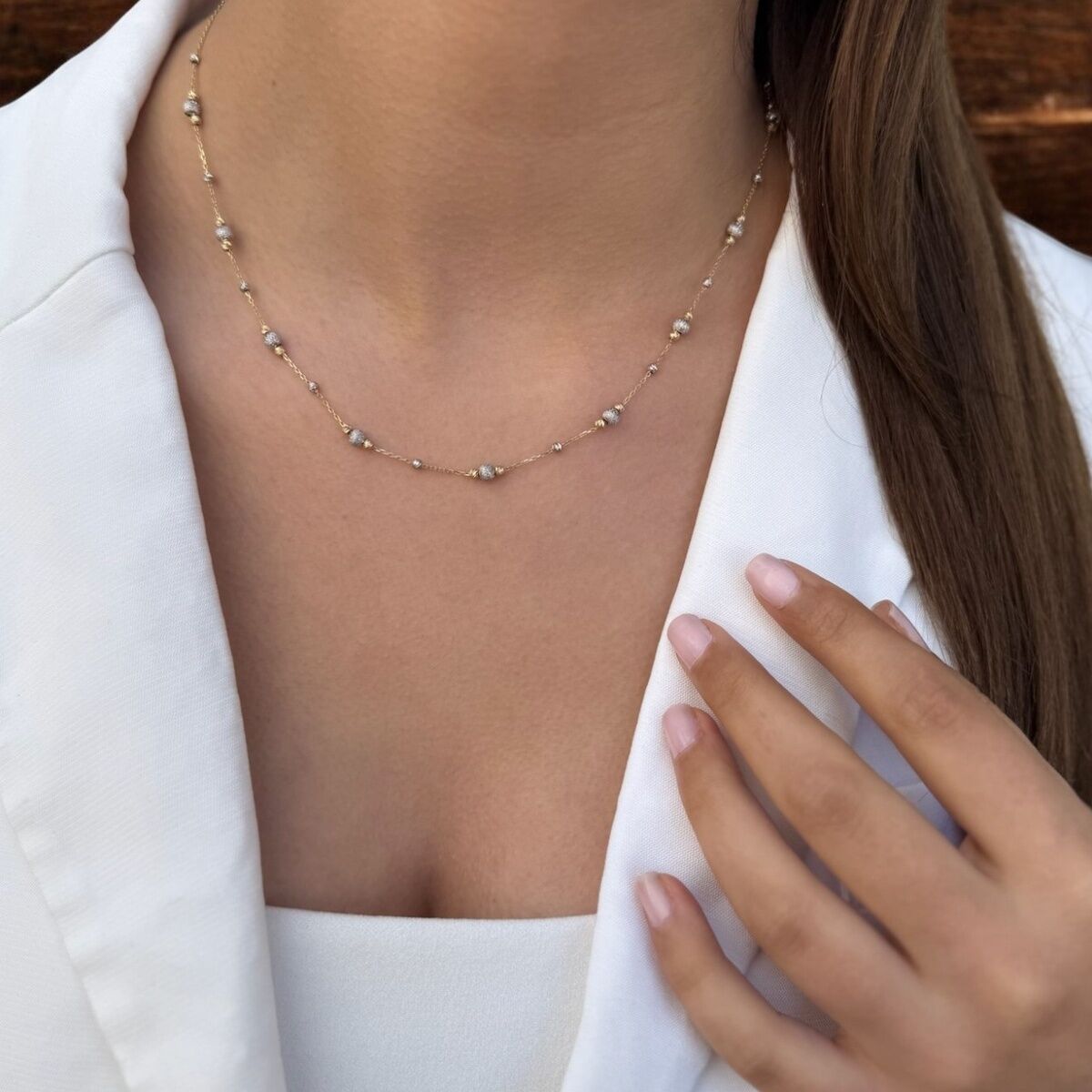 14 Ayar Beyaz Altın Dorika Toplu Altın Kolye