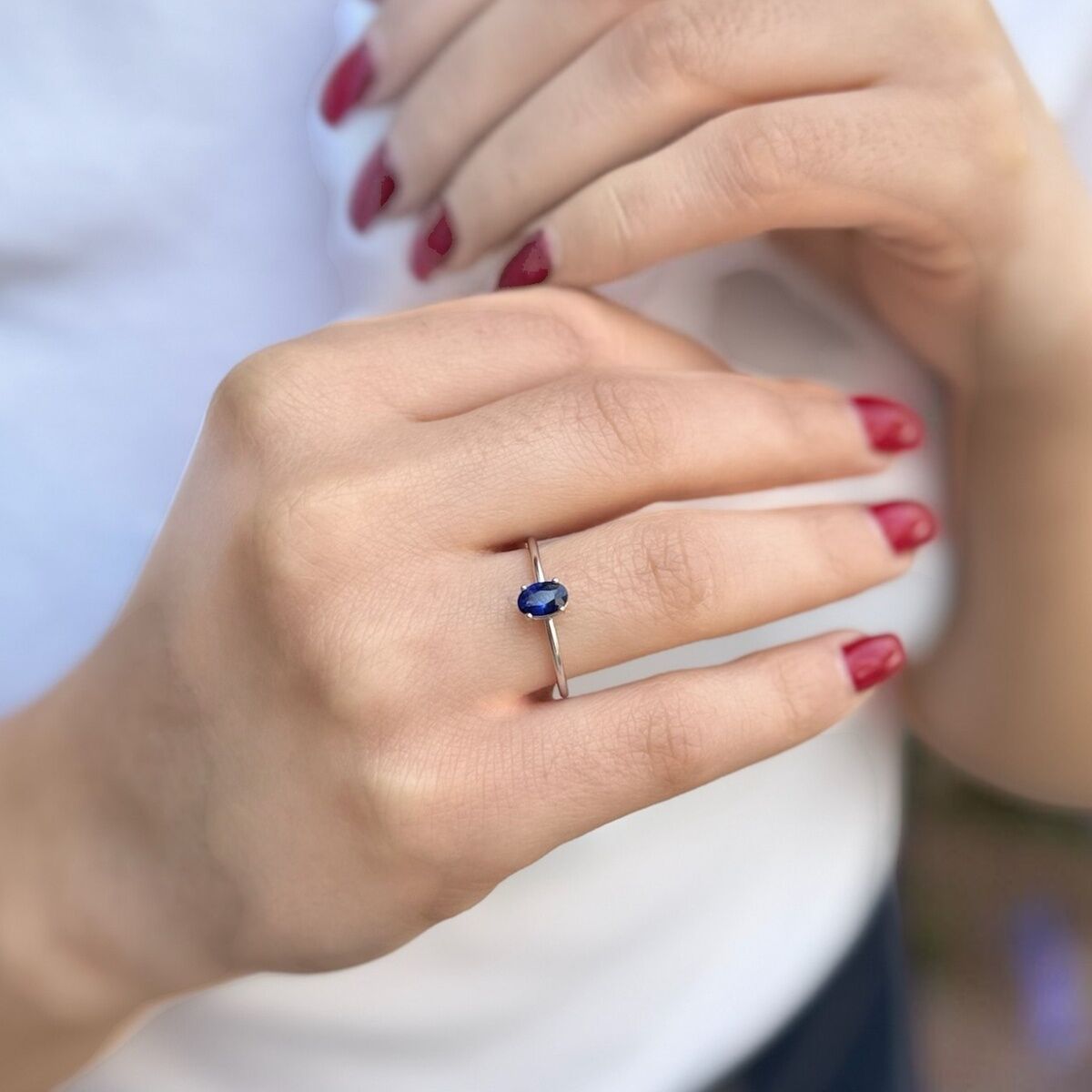 18 Ayar Safir Beyaz Altın Yüzük