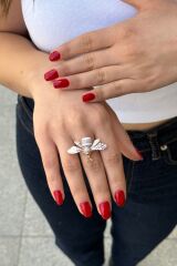 925 AYAR ROSE RENGİ BEYAZ MİNELİ ARI GÜMÜŞ YÜZÜK 18