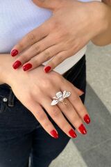 925 AYAR ROSE RENGİ BEYAZ MİNELİ ARI GÜMÜŞ YÜZÜK 19