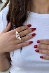 925 AYAR ROSE RENGİ BEYAZ MİNELİ ARI GÜMÜŞ YÜZÜK 19