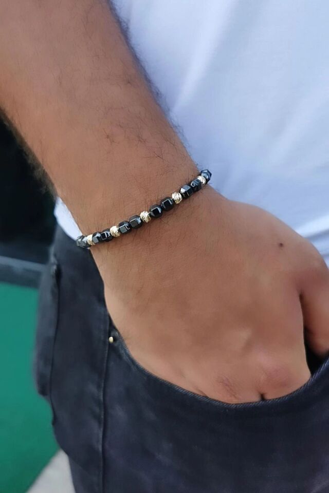 14 AYAR  HEMATİT TAŞLI İPLİ ALTIN BİLEKLİK