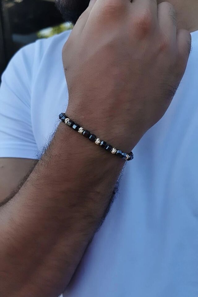 14 AYAR  HEMATİT TAŞLI İPLİ ALTIN BİLEKLİK