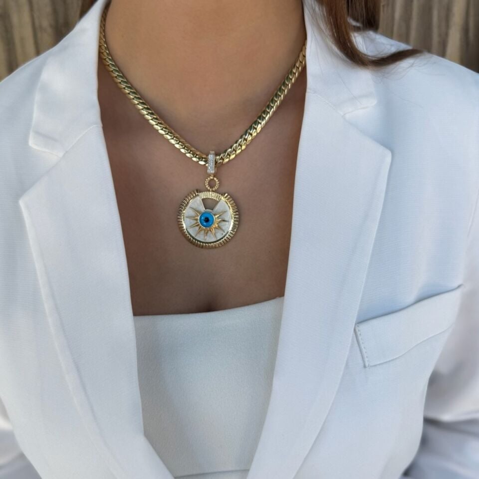 14 AYAR ÖZEL TASARIM MİNELİ GÖZ KOLYE UCU VE İTALYAN KOLYE