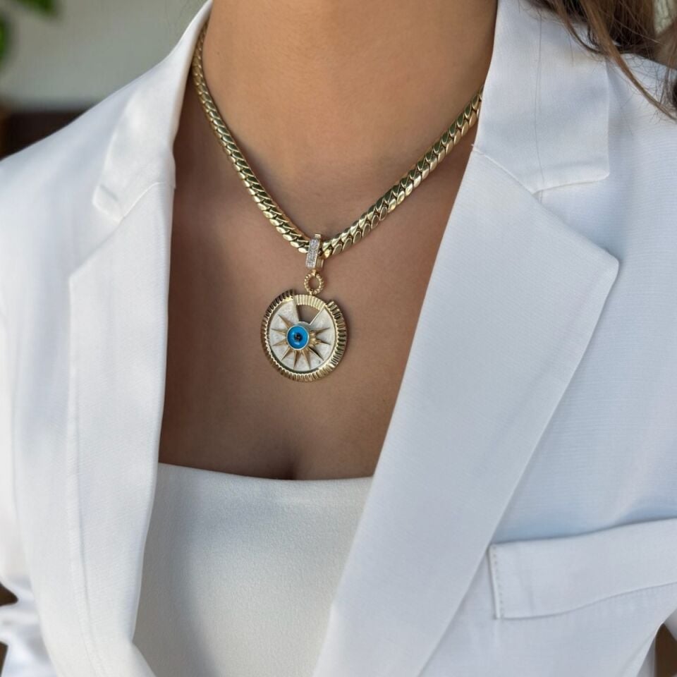 14 AYAR ÖZEL TASARIM MİNELİ GÖZ KOLYE UCU VE İTALYAN KOLYE