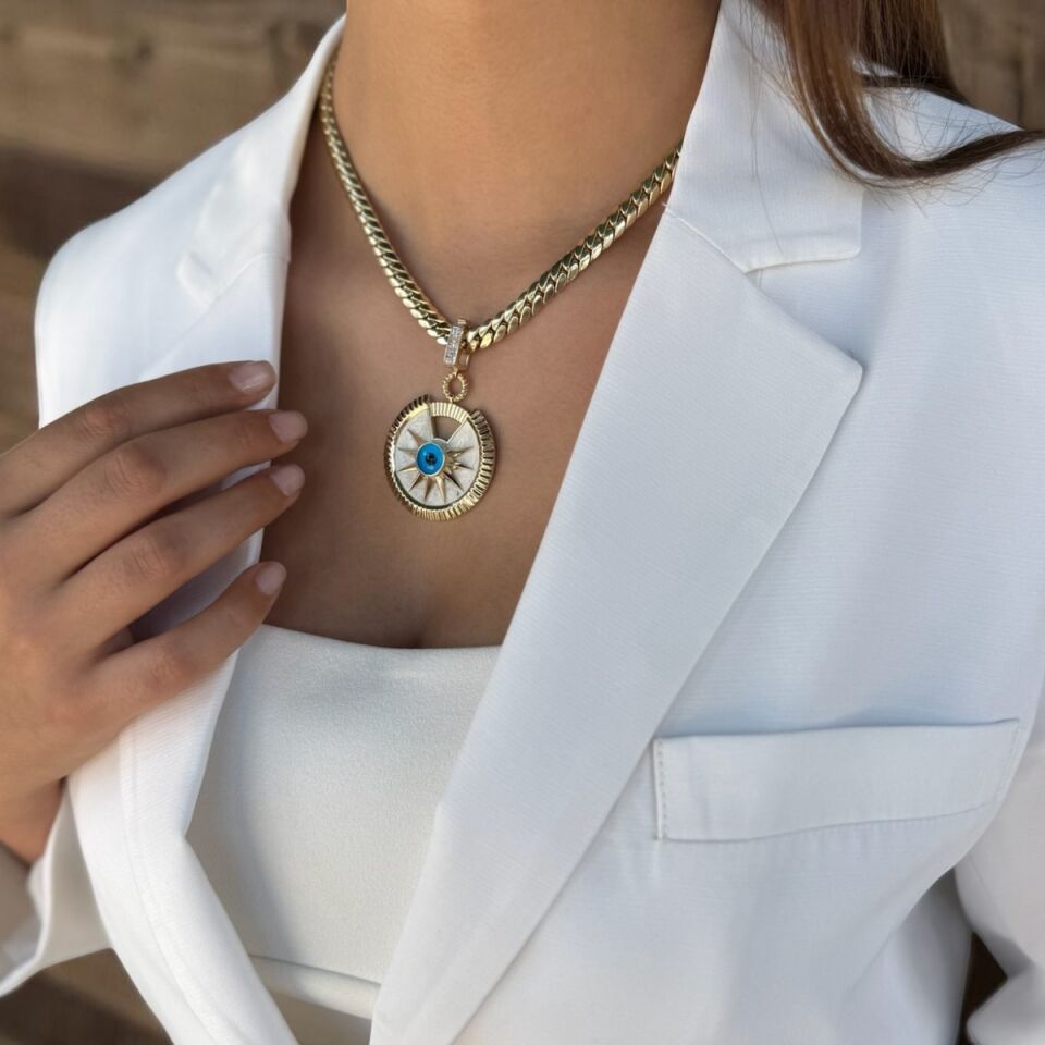 14 AYAR ÖZEL TASARIM MİNELİ GÖZ KOLYE UCU VE İTALYAN KOLYE