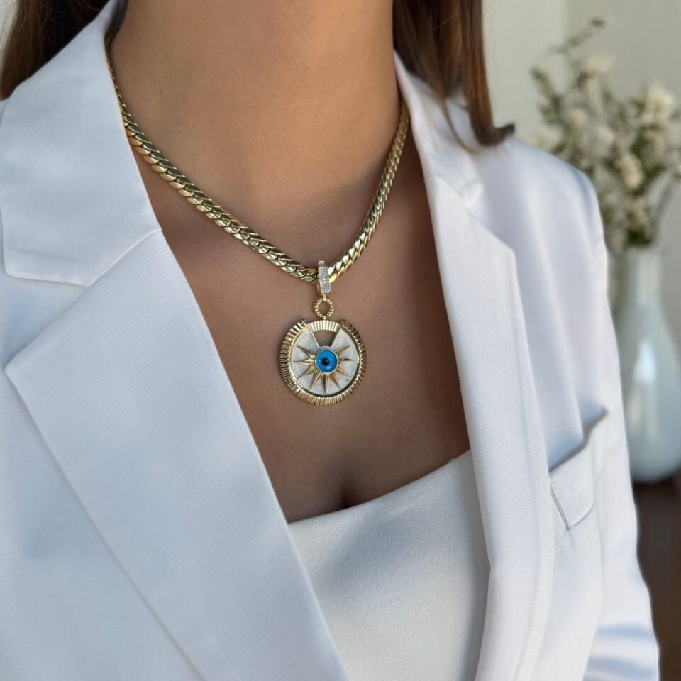 14 AYAR ÖZEL TASARIM MİNELİ GÖZ KOLYE UCU VE İTALYAN KOLYE