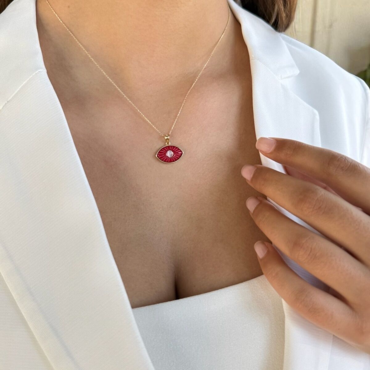 14 AYAR KIRMIZI TAŞLI ÖZEL TASARIM ALTIN KOLYE