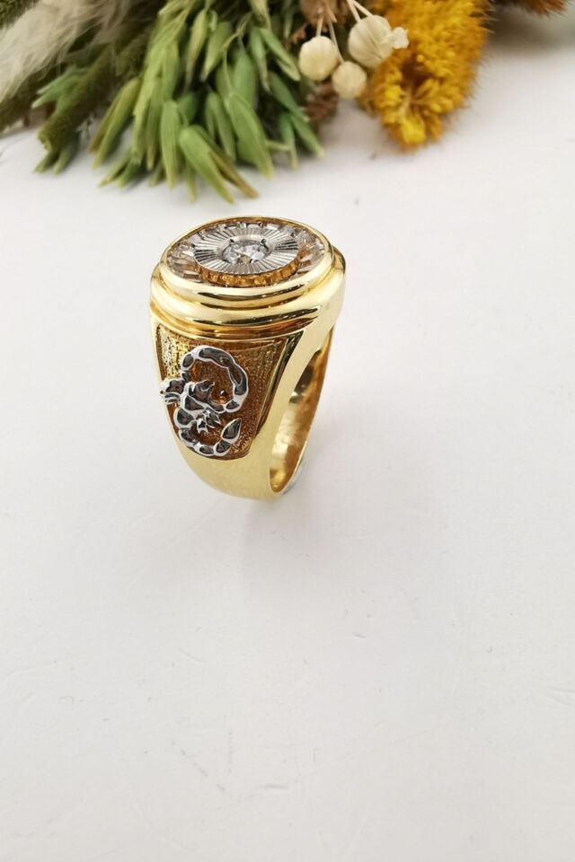 14 Ayar Özel Tasarım Italyan Model Akrep Figürlü Altın Erkek Yüzük 20