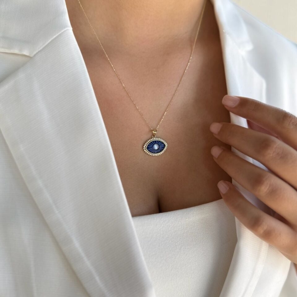 14 AYAR LACİVERT TAŞLI ÖZEL TASARIM ALTIN KOLYE