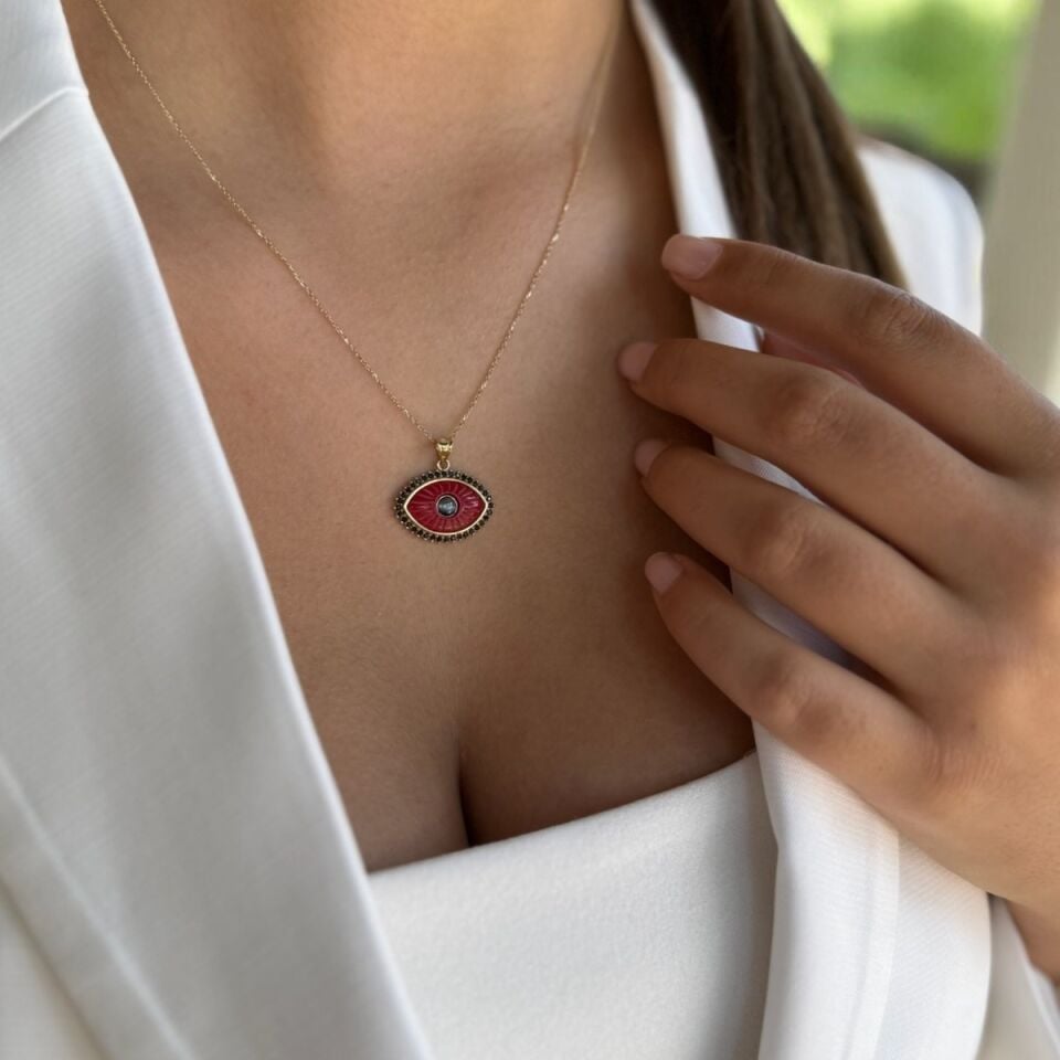 14 AYAR KIRMIZI TAŞLI ÖZEL TASARIM ALTIN KOLYE