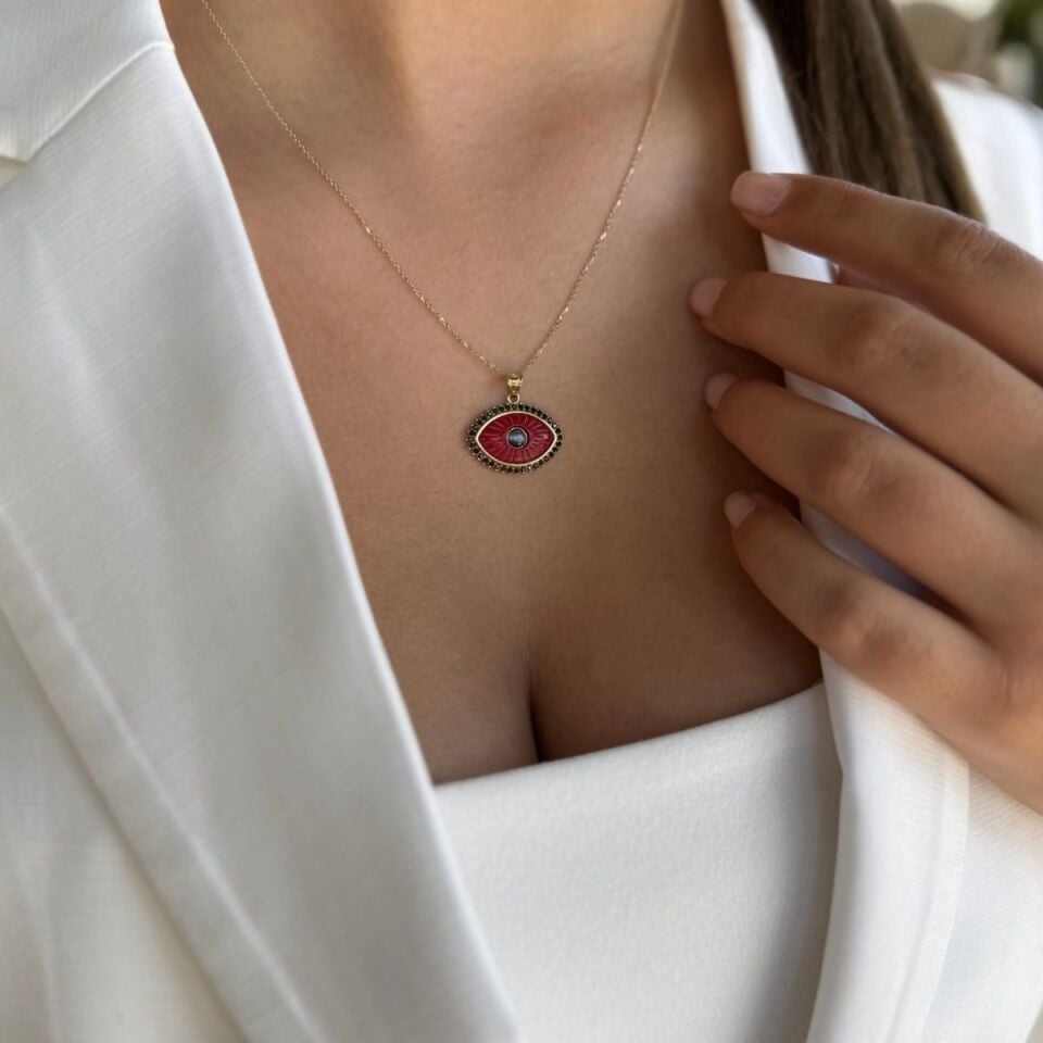 14 AYAR KIRMIZI TAŞLI ÖZEL TASARIM ALTIN KOLYE