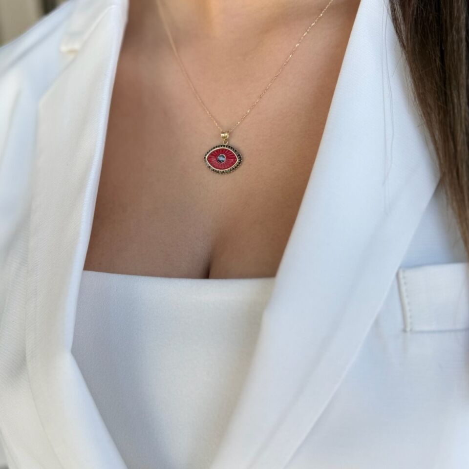 14 AYAR KIRMIZI TAŞLI ÖZEL TASARIM ALTIN KOLYE