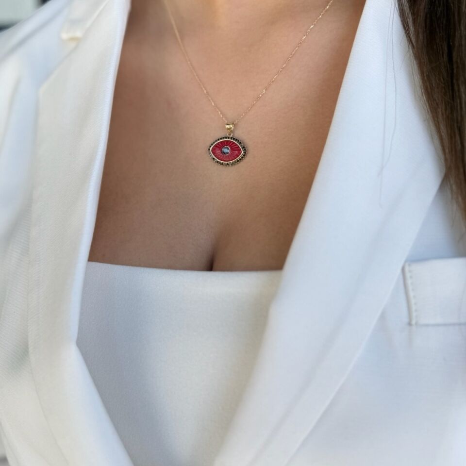 14 AYAR KIRMIZI TAŞLI ÖZEL TASARIM ALTIN KOLYE