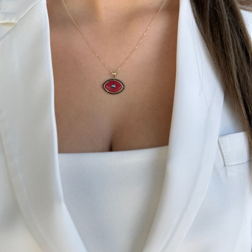 14 AYAR KIRMIZI TAŞLI ÖZEL TASARIM ALTIN KOLYE