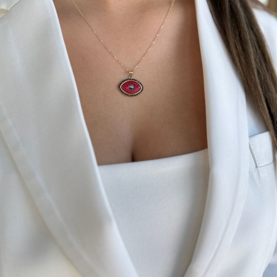 14 AYAR KIRMIZI TAŞLI ÖZEL TASARIM ALTIN KOLYE