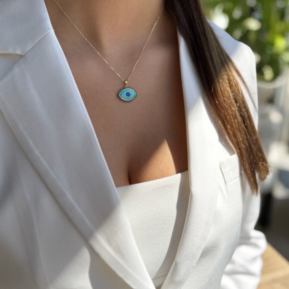 14 AYAR FİRUZE TAŞLI ÖZEL TASARIM ALTIN KOLYE