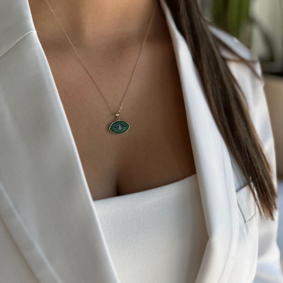 14 AYAR YEŞİL TAŞLI ÖZEL TASARIM ALTIN KOLYE