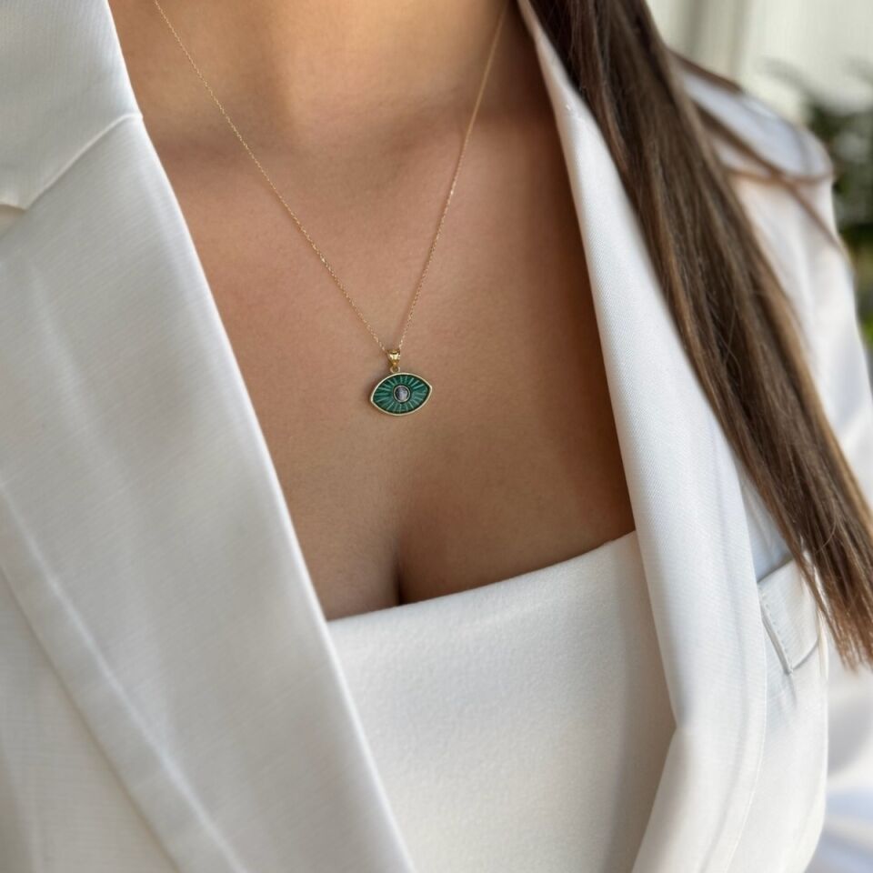 14 AYAR YEŞİL TAŞLI ÖZEL TASARIM ALTIN KOLYE