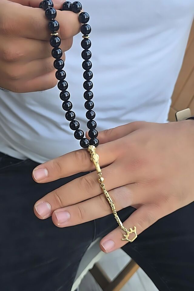14 AYAR SİYAH ONİKS TAŞLI  ALTIN TESBİH