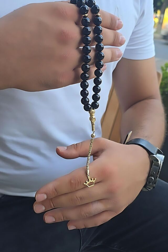 14 AYAR SİYAH ONİKS TAŞLI  ALTIN TESBİH