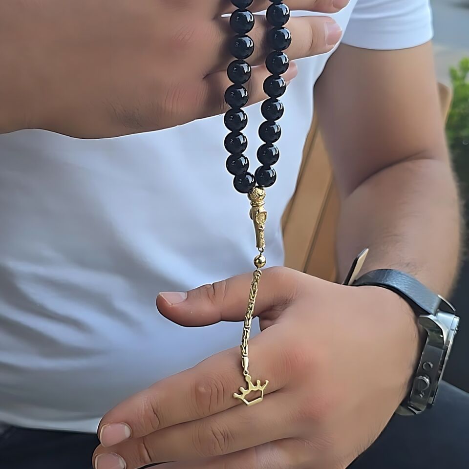 14 AYAR SİYAH ONİKS TAŞLI  ALTIN TESBİH