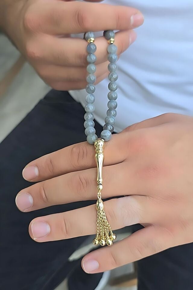 14 AYAR LABRADORİT TAŞLI ALTIN TESBİH