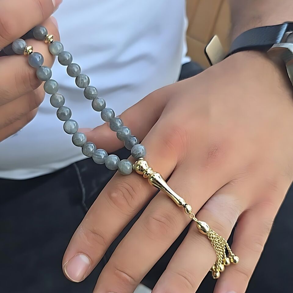 14 AYAR LABRADORİT TAŞLI ALTIN TESBİH