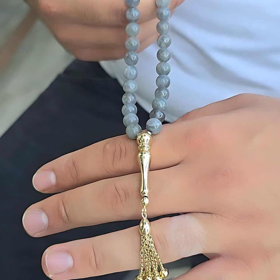 14 AYAR LABRADORİT TAŞLI ALTIN TESBİH
