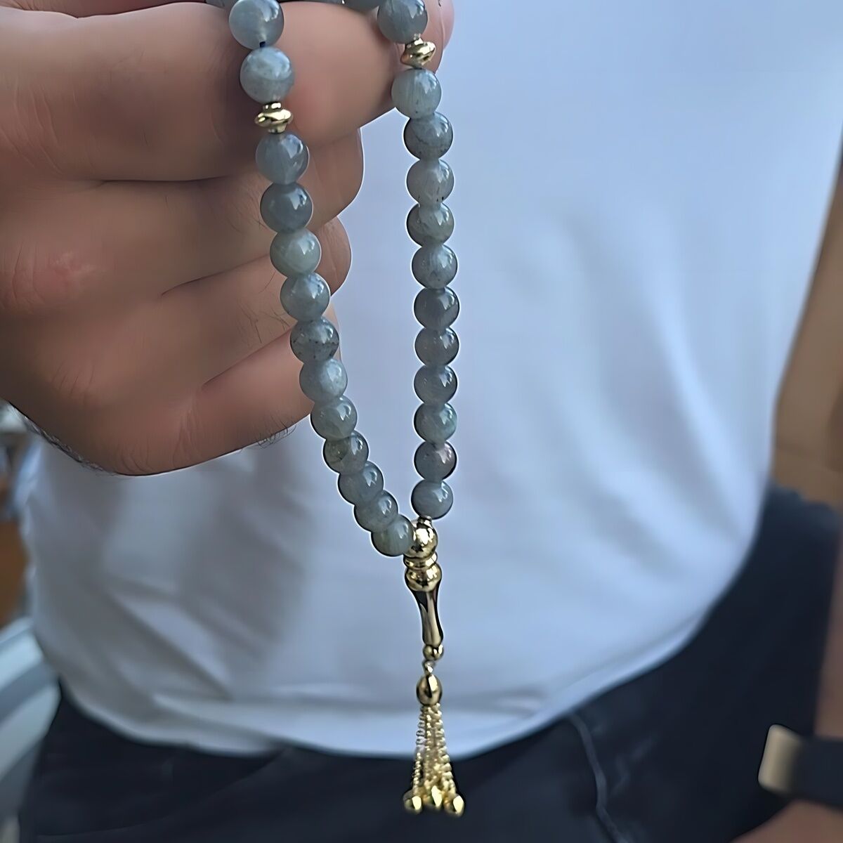 14 AYAR LABRADORİT TAŞLI ALTIN TESBİH