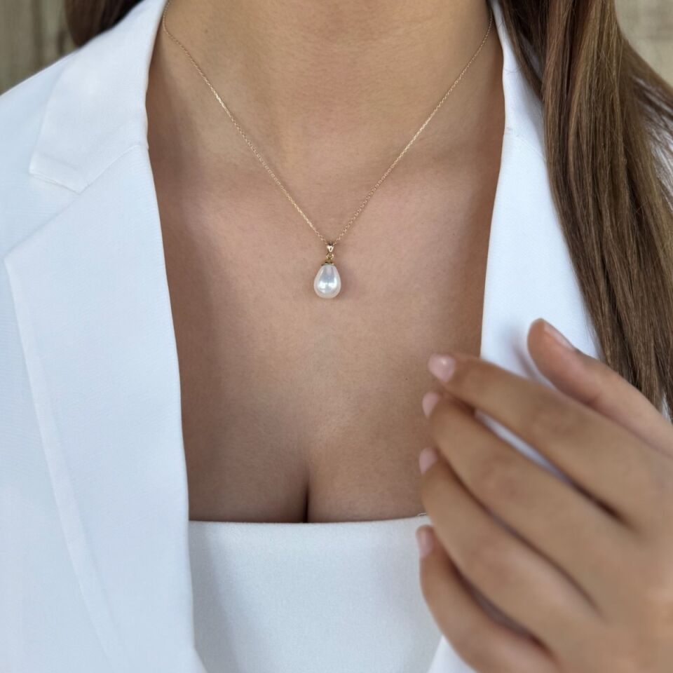 14 AYAR DAMLA İNCİ ALTIN KOLYE