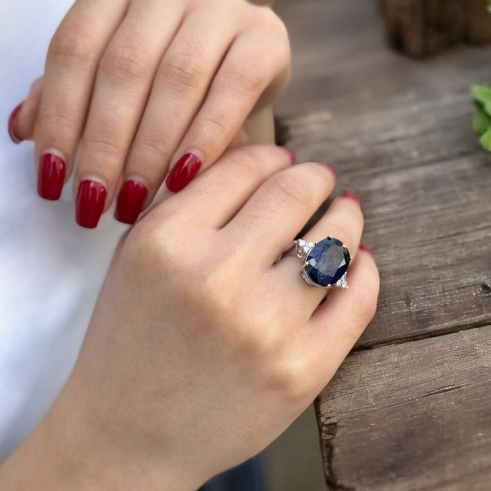 14 AYAR 11,79 CT SAFİR TAŞLI, 0,22 CT PIRLANTA TAŞLI YÜZÜK