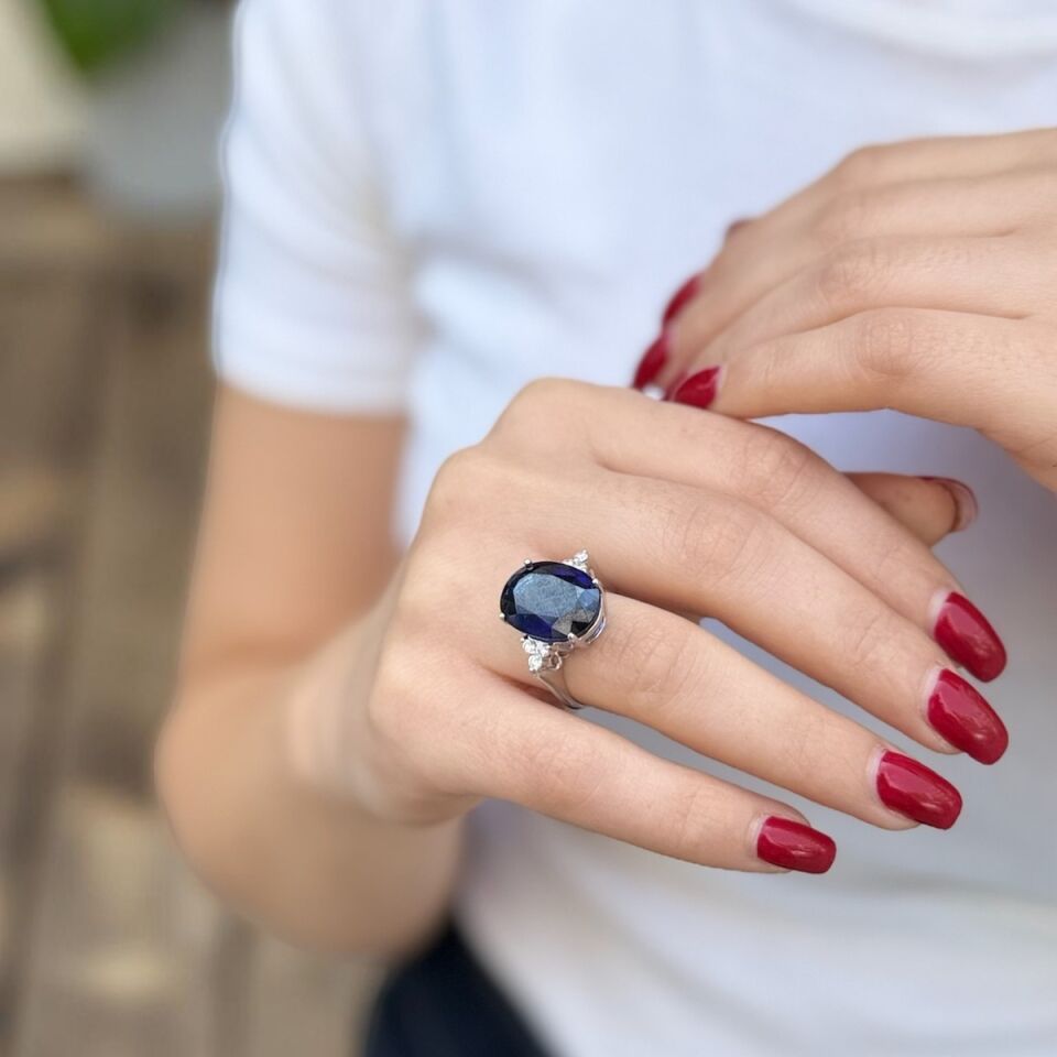 14 AYAR 11,79 CT SAFİR TAŞLI, 0,22 CT PIRLANTA TAŞLI YÜZÜK